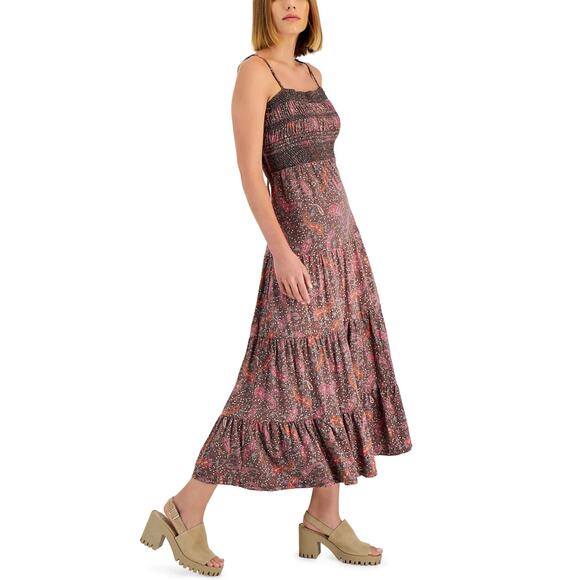 NWT Lucky Brand Paisley Embroidered Cotton Cut Out Tie Back Tired Maxi Dress - Picture 2 of 7